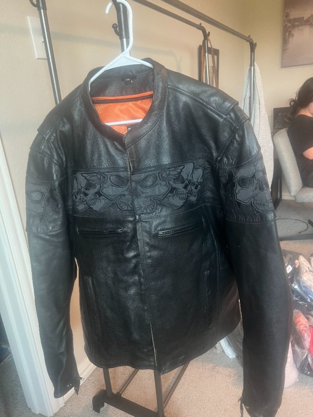 Milwaukee Leather XXL Mens crossover motor jacket w/ reflective skulls